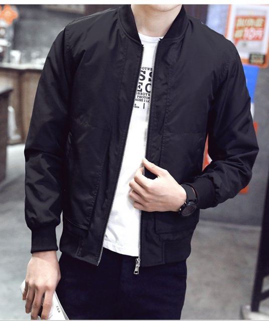 Men's Casual Black Bomber Leather Jacket